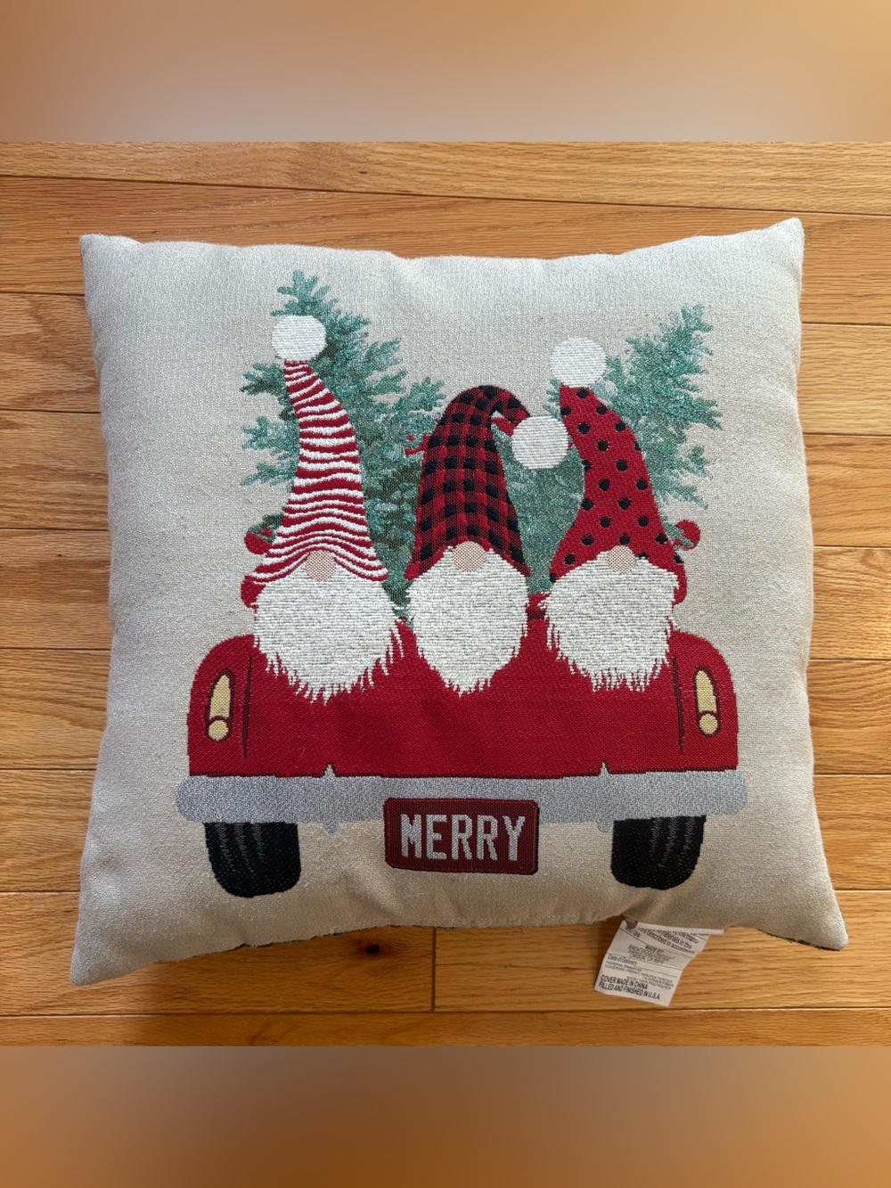Holiday  Season Christmas Santa Gnomes “Merry” Pillow 19x19” Brentwood Originals